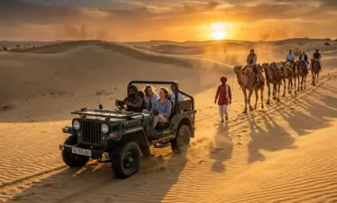 jeep and camels Jaisalmer